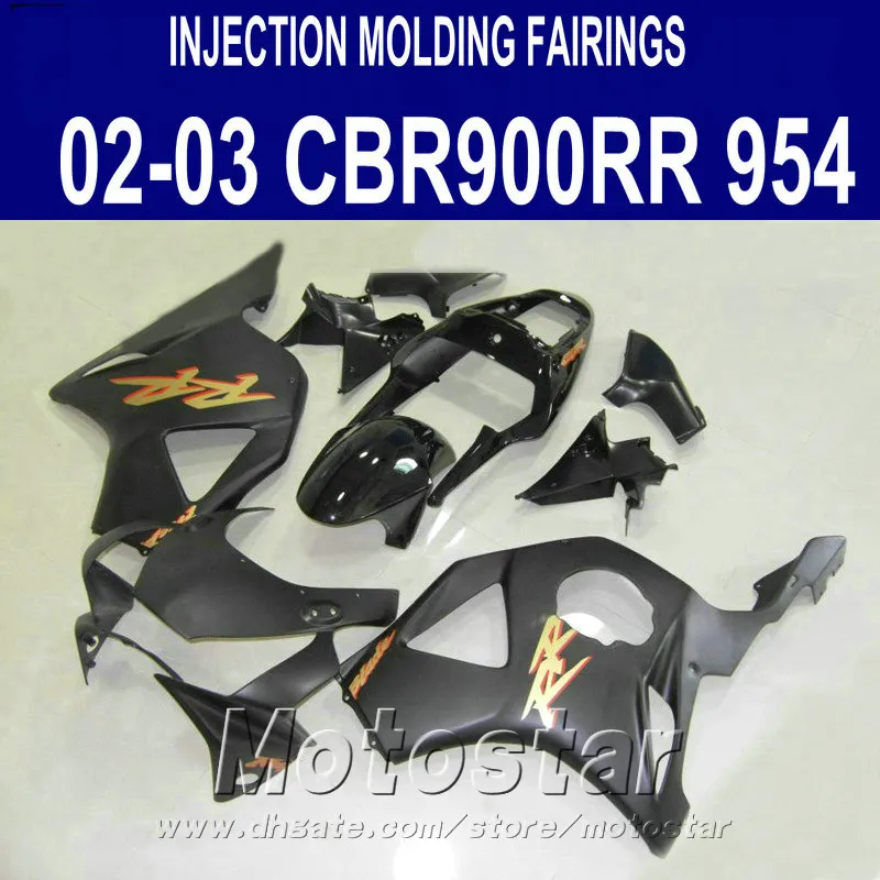 Injektionsgjutning för Honda CBR900RR Fairings 954 2002 2003 Matte Black Motobike CBR900 954RR ABS Fairing Kit CBR954 02 03 YR25