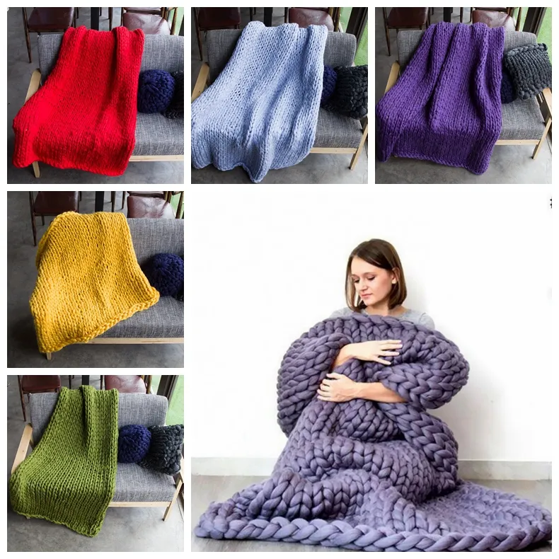 20 Colors 2 Sizes Knitted Blanket Handmade Weaving Photography Props Crochet Linen Woolen Blankets Christmas Gifts