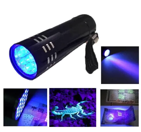 2015新しいミニアルミミニムUV紫外バイオレット9 LED懐中電灯ブラックライトトーチライトランプ