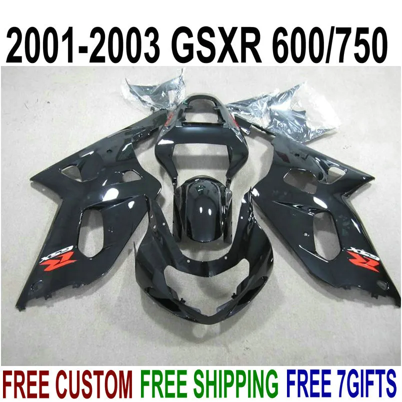 7 regali perfetti per SUZUKI GSX-R600 GSX-R750 01 02 03 kit carenatura K1 GSXR600/750 2001-2003 tutte le carenature nere lucide set XA87