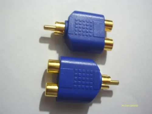 100 pcs banhado a ouro RCA AV áudio Y splitter Plug Adapter 1 macho para 2 feminino