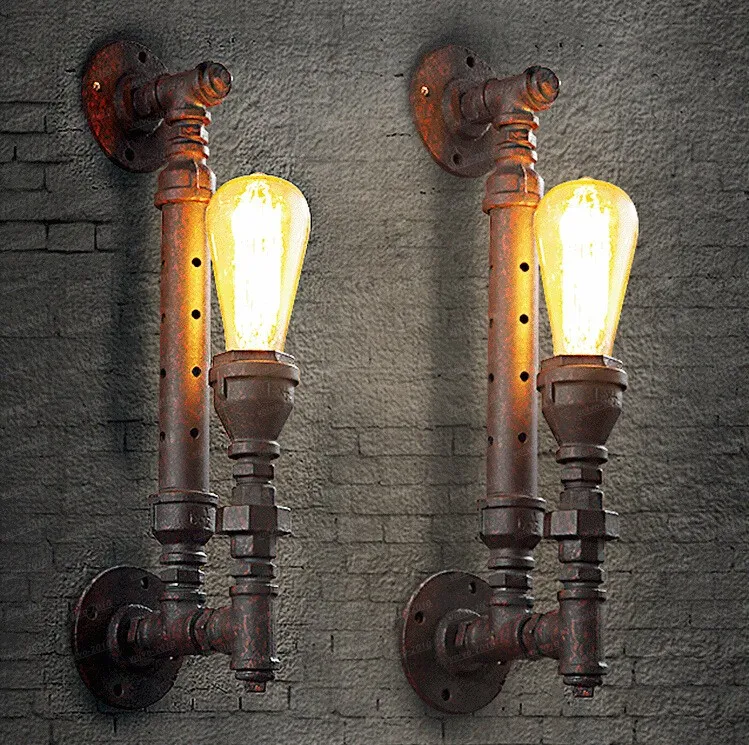 Melhor preço 2 peças industrial rústica steampunk tubo de metal edison bulbo lâmpadas de parede vintage varanda com lâmpada e27 arandela de parede ferrugem llfa5116f