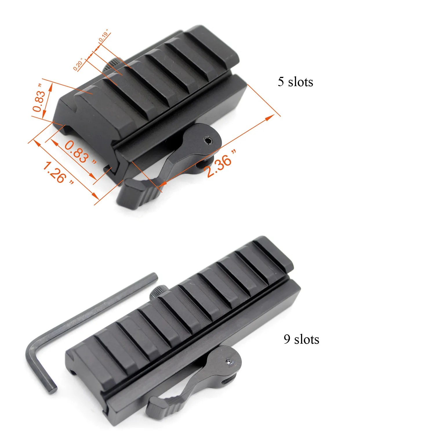 20 mm Picatinny/Weaver Rail Baese 5 / 9 슬롯 QD 퀵 릴리스 라이저 스코프 마운트 어댑터 무료 배송