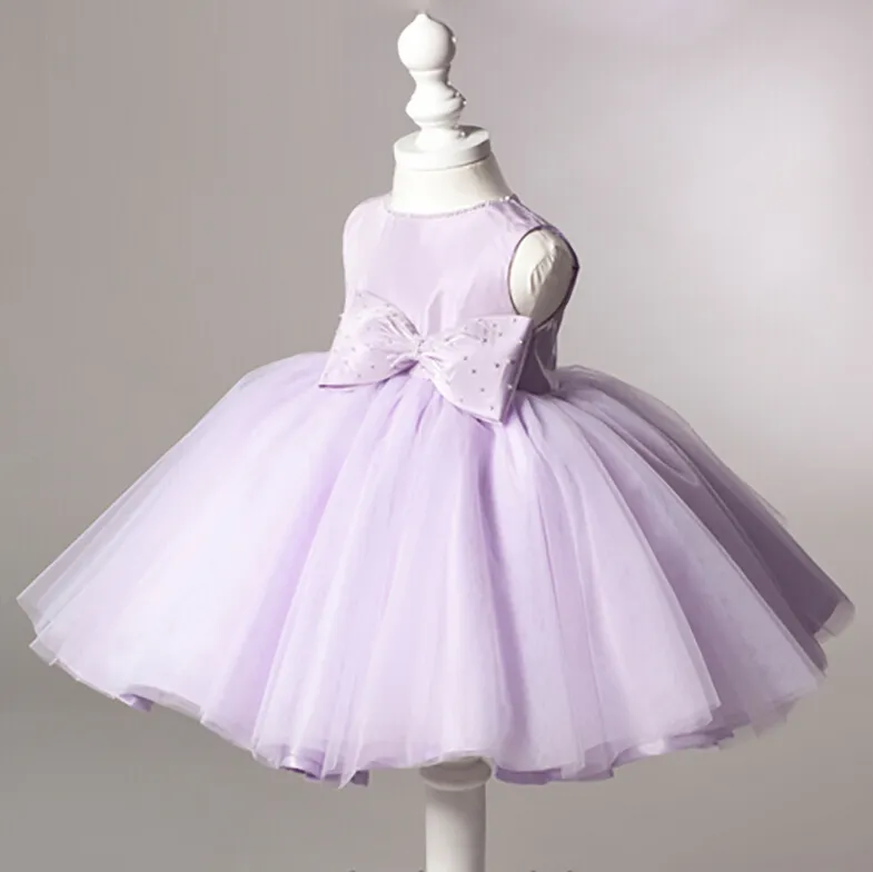 Hochwertiges neues Blumenmädchen-Party-Brautjungfer-Festzug-Prinzessin-Kleid mit Juwel, Tee-Länge, Organza mit Schleife, Blumenmädchenkleider