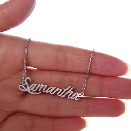 Name necklace Personalized for women letter font Tag " Samantha " Stainless Steel Gold and Silver Customized Name Necklace ,NL-2399