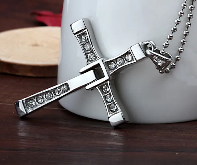 Neues Design Charmanter Stil 316L Edelstahl Silber Zirkon Kreuz Anhänger Halskette Unisex Männer Fast Furious So Cool Klassisch