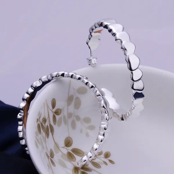 Mode smycken tillverkare 40 datorer mycket hjärta cirkelörhängen 925 sterling silver smycken fabriksfabrik mode glans örhängen