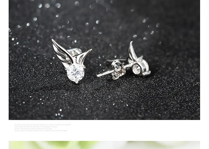 925 Sterling Silver Örhängen Retro Mode Smycken Angel Wings Stud Ear Rings med Cristal för Kvinnor Flickor