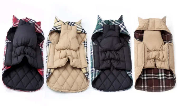 Fashion Plaid Winter Dog Coats Pet Clothes For Small Dog Chihuahua Outdoor Waterproof Large Dog Jacket