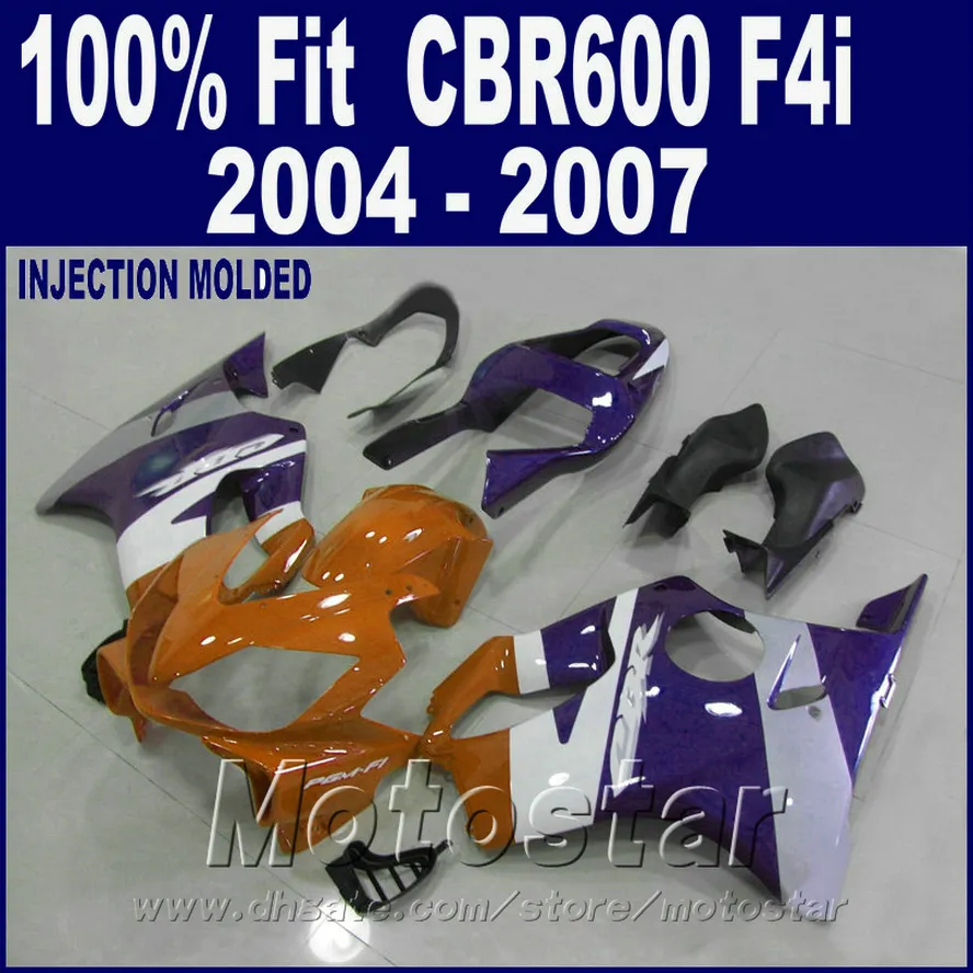 Plástico de injecção para HONDA CBR 600 F4i carenagem 2004 2005 2006 2007 carenagem laranja roxo cbr600 f4i 04 05 06 07 HXAW