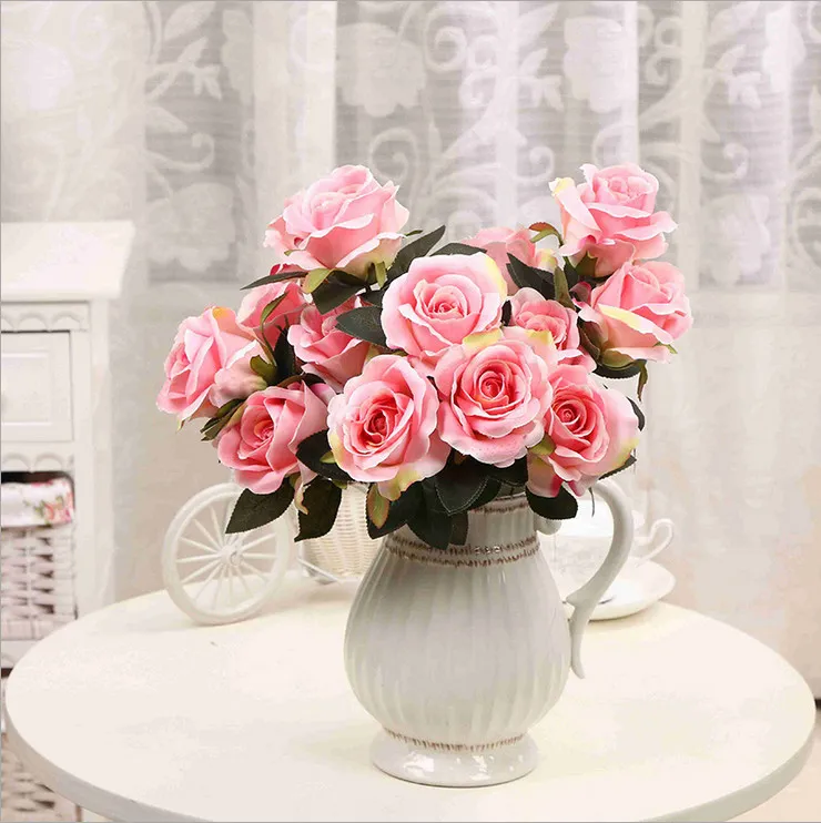 7 Köpfe Rosenblüten Kunstseide Rosenblüten Real Touch Rose Hochzeit Home Blumendekor Blumenschmuck Pfingstrose