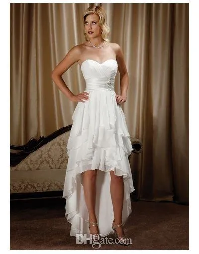 Novo chegada curta de volta, sweetheart chiffon high rount country western wedding vestidos 2205