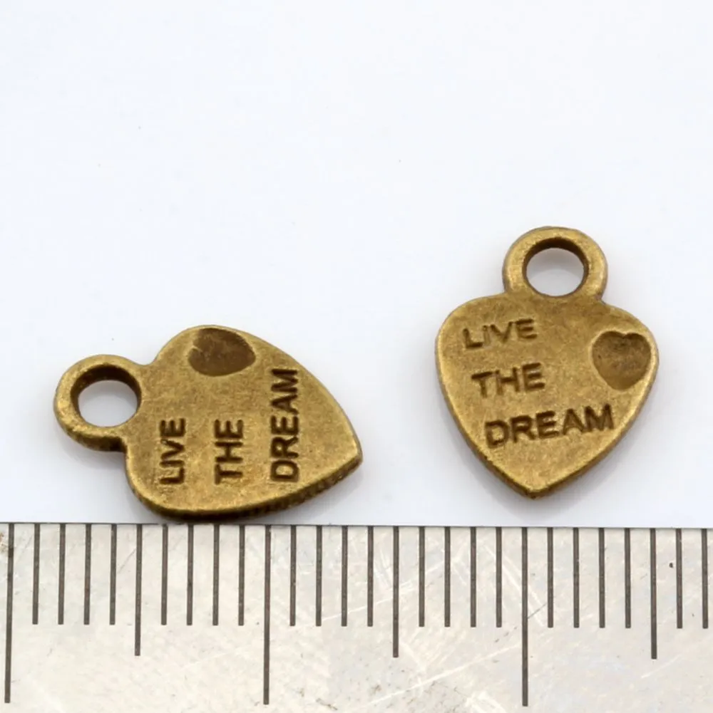 Mini Heart "Live The Dream" Charms Pendants For Jewelry Making Bracelet Necklace DIY Accessories 9x12.5 mm Antique Bronze 