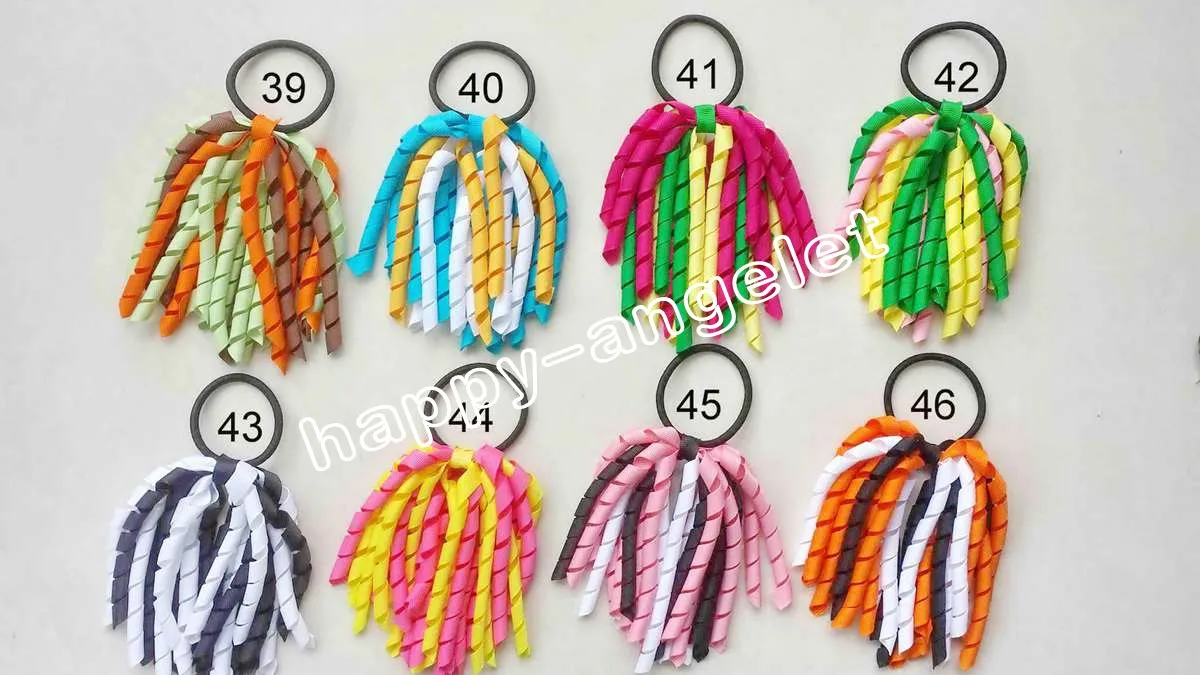 curl tassel ribbons Ponytail holder korker streamers Plain colour hairband corker hair bows with elastic hair rope PD0021631910