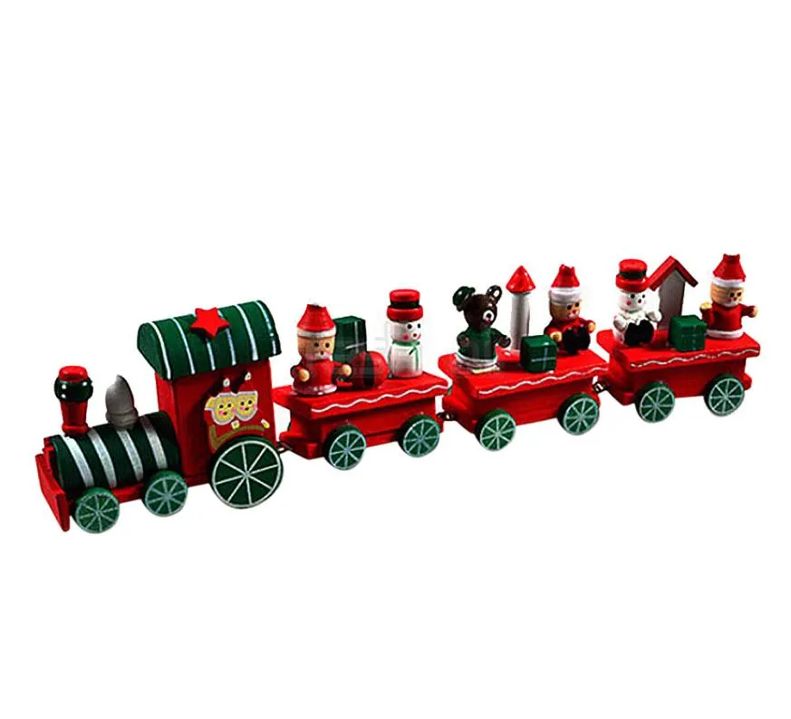 New Arrive 4 Pieces Wood Christmas Xmas Train Decoration Decor Gift Indoor Christmas Decoration Rosonse