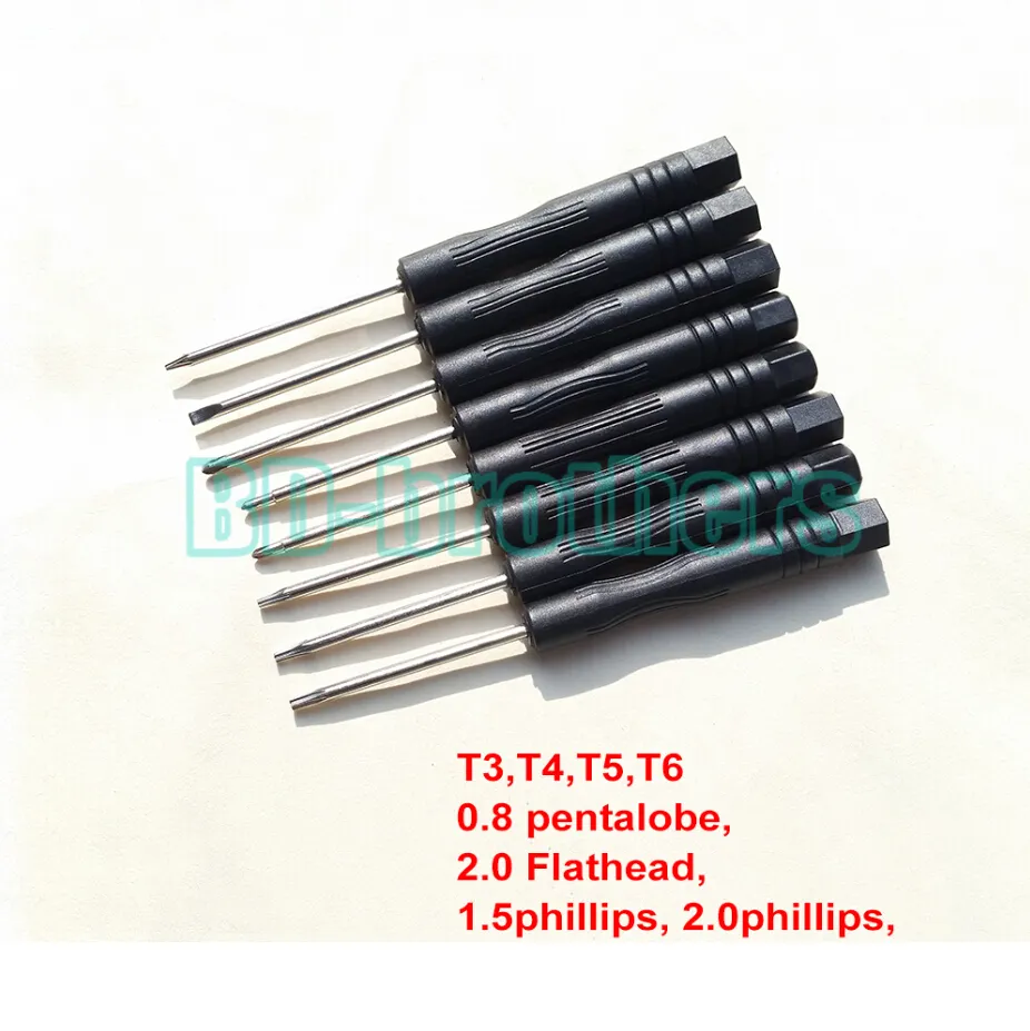 Ny Stype Black Mini Skruvmejsel T3 T4 T5 T6 0.8 Pentalobe 1.5 Phillips 2.0 Phillips 2.0 Flathead Skruvmejslar Factory Whosale 3000PCS / Lot