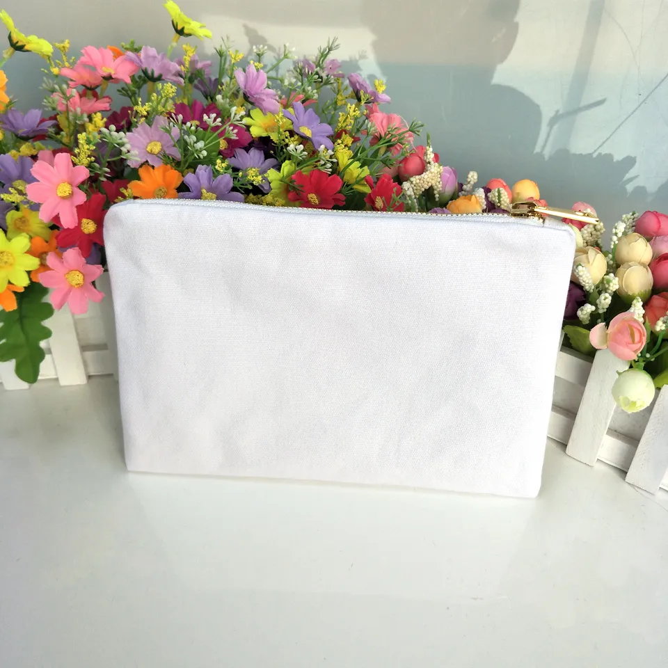 Plain White Light Pink Cotton Canvas Makeup Bag With Gold Zip Gold