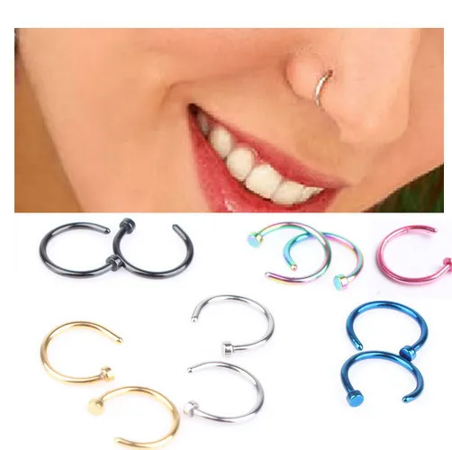 Stainless Steel Nose Hoop Rings earring larbret eyebrow stud body jewelry piercing mix color 100pcs