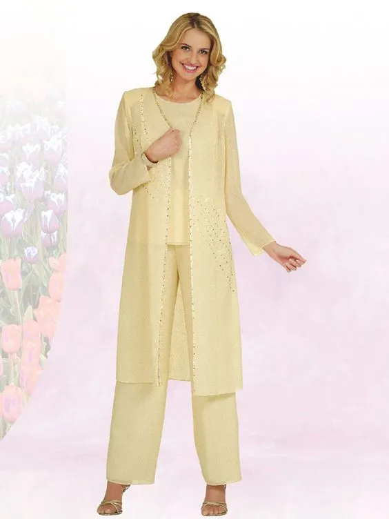 Trajes De Pantalón De Fiesta Formal De Manga Larga Para Mujer Con Chaqueta  Larga Boda Madre De La Novia Pantalones De Novio Trajes Lentejuelas De Gasa  De 115,19 €