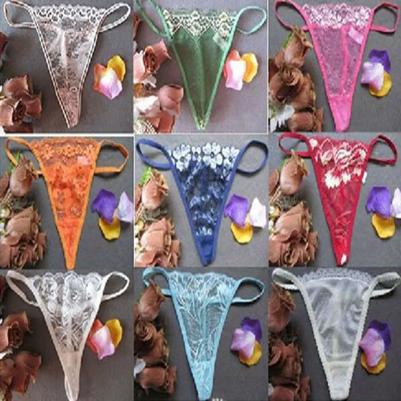 Sexig spets Underkläder G String Thongs Panties T Back Underkläder Kvinnor Lady Multicolor Floral Peen Bikini Panty Billiga Till Salu