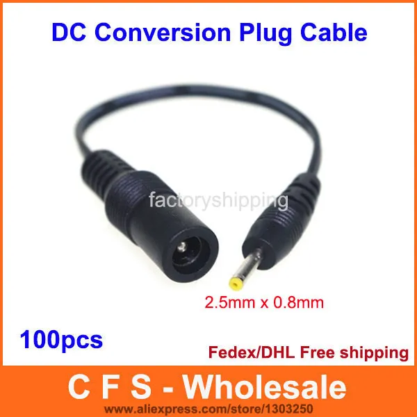 DC Power Jack 5,5mm x 2,1mm Kvinna till 2,5 mm x 0.8mm Male Plug Conversion Cable Plug Adapter 100PCS FedEx / DHL Gratis frakt