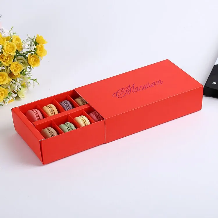 12 Cups Paper Macaron Box Packaging Drawer Type Biscuit Pastry Chocolate Cake Boxes For Wedding Party Gift wen4727