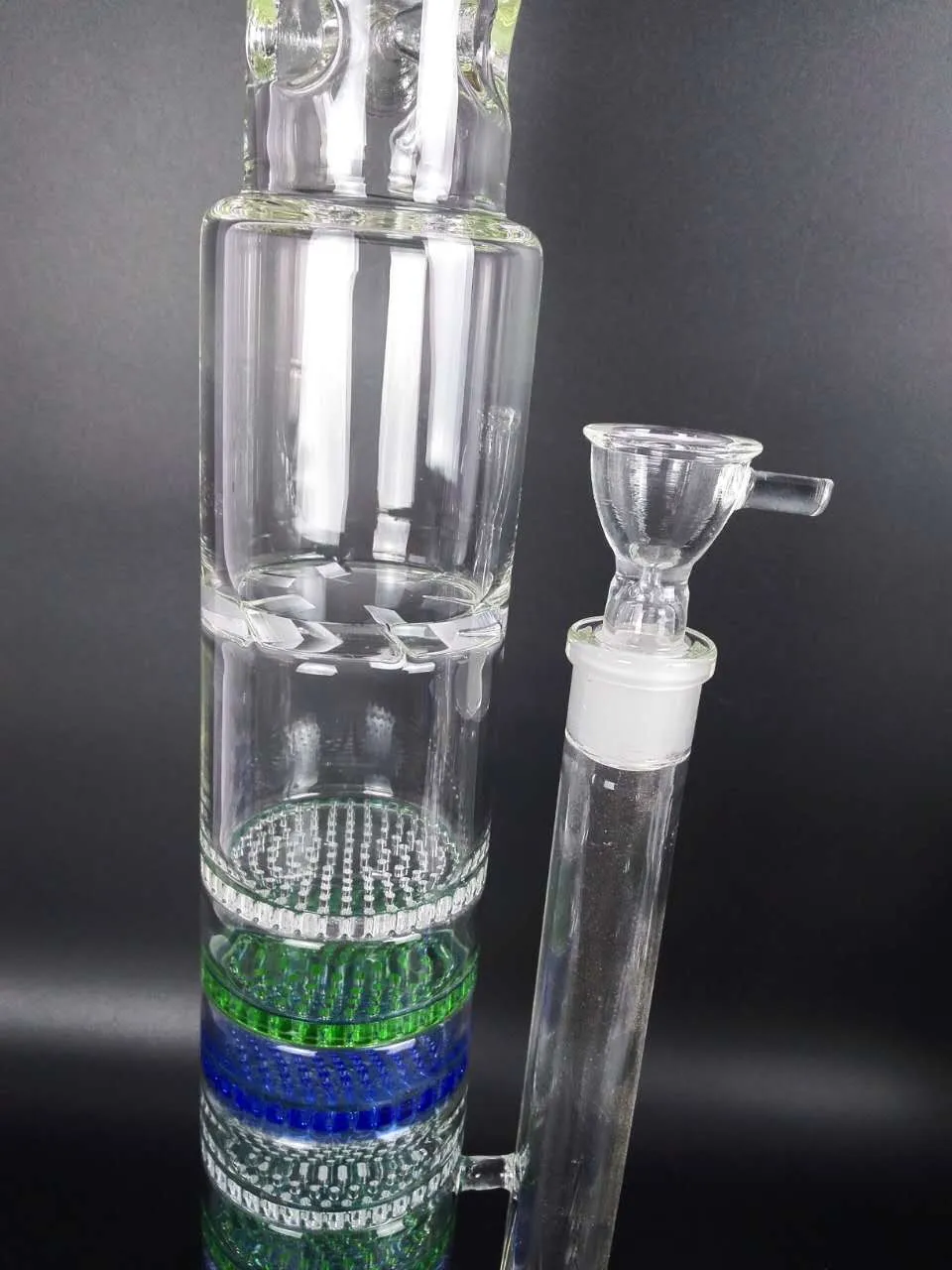 H:48CM D:6CM. Glass bong Handy Water Pipe 7 Layer 18mm Joint Glass Bowl Portable,Colorful glass honeycomb filter,