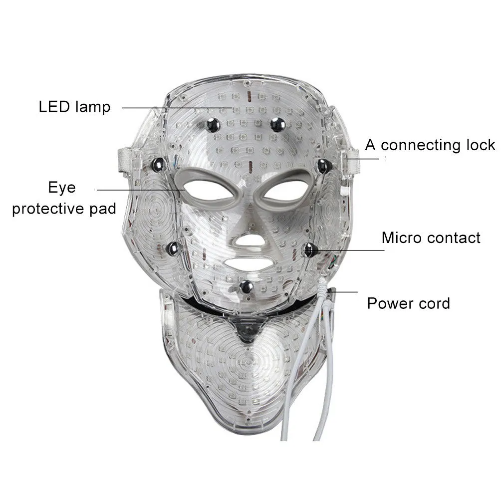 7 färger PDT LED Light Therapy Face Neck Mask Anti-Aging Device Revenation Rynkor Behandling Massager Avkoppling