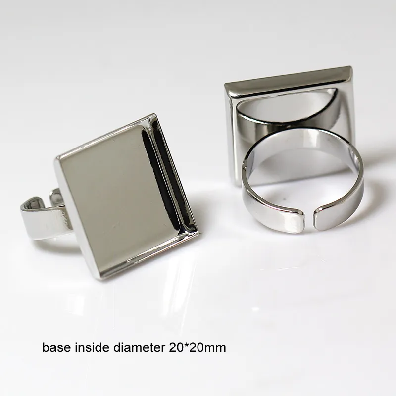 Beadsnice Fashion Jewelry Components Square Ring Bezel Base DIY BRASS RING BLANKS調整可能なブランクリングベース手作りID 322499979415