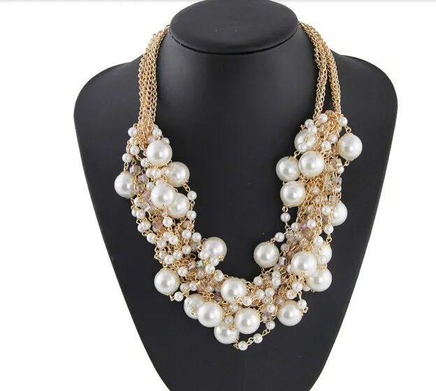 Chokers Fashion Multi Gold Chains Cross Pearl Rhinestones Choker Rection Necklaces Bijouterie för Kvinnor Klänning CE1832