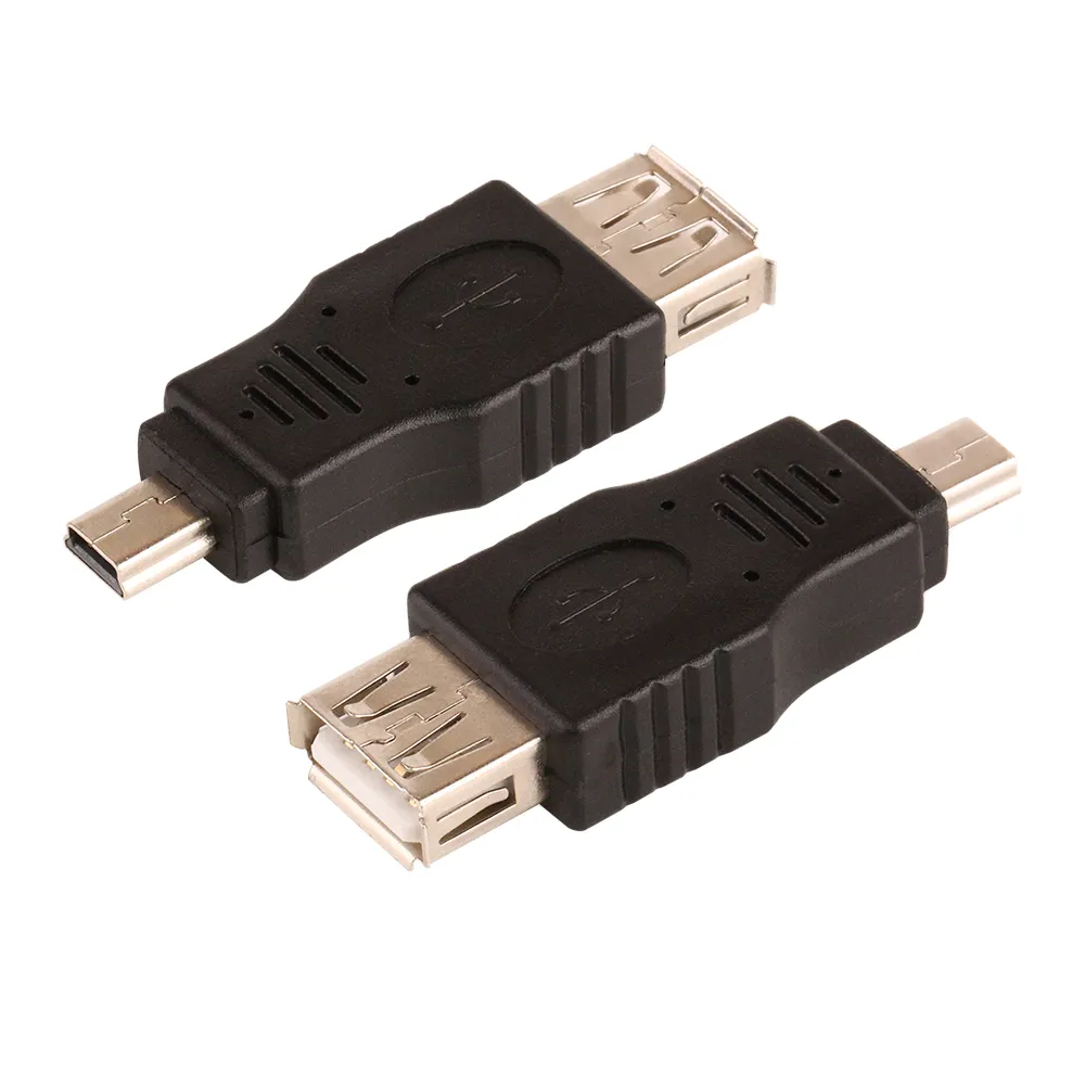 Hurtownie 500 sztuk / partia Czarna Kobieta USB 2.0 A do Male Mini 5 Pin B Adapter Converter Kabel USB do MP3 MP4