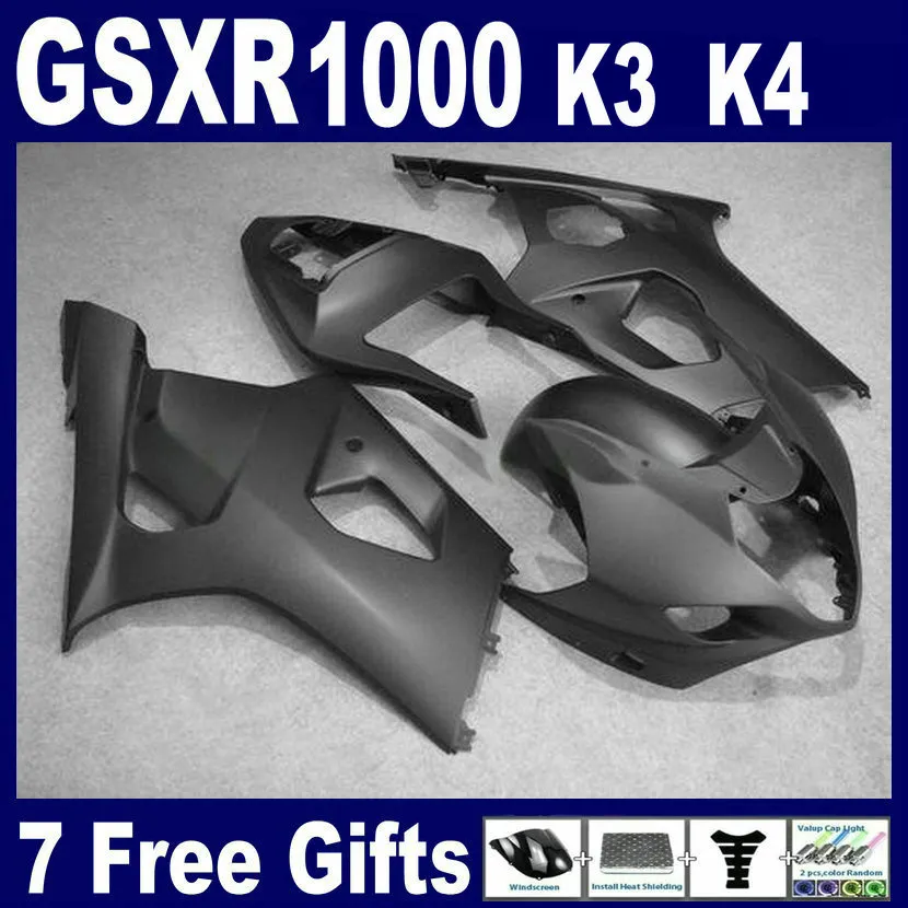 All Matte Black Fairing Zestaw do Suzuki GSXR1000 2003 2004 K3 ZE ZESTAW NOWY Body GSXR 1000 03 04 DARMOWA SHORSKRENA