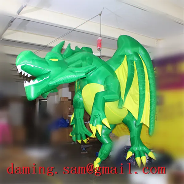 Горячий популярный надувной гигантский летающий дракон, висящий зеленый цвет, летающий надувной дракон для сценического украшения