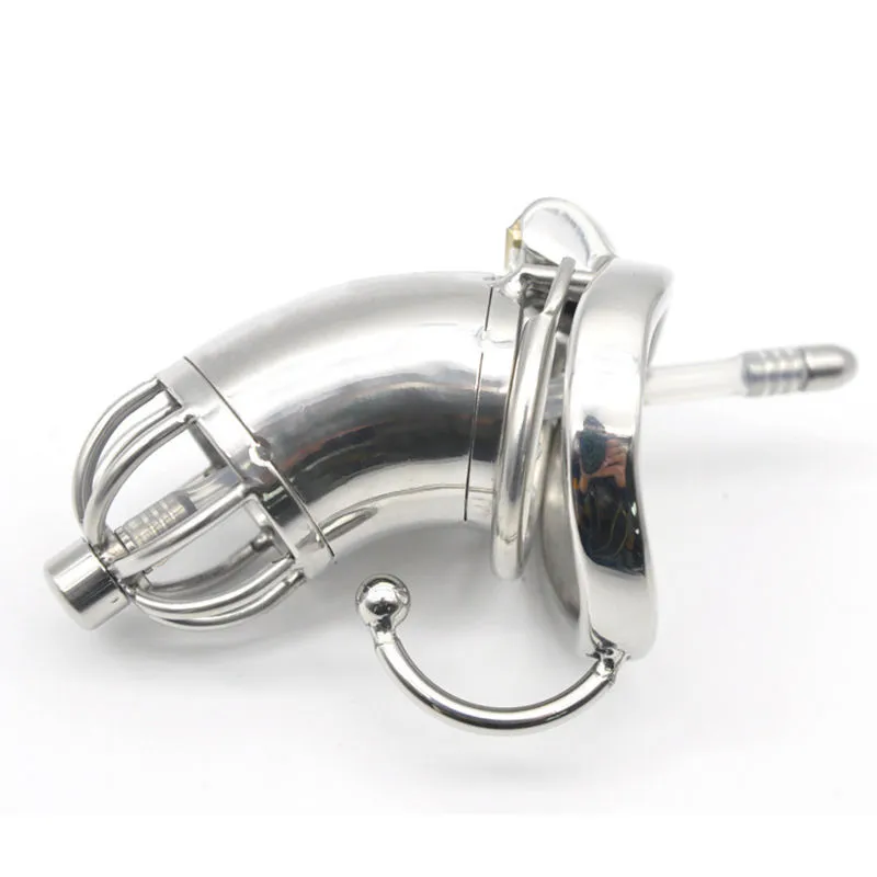 Chastity Devices NEW Male Long Chastity Lock Device Ureter Pipe Stainless Steel Belt Cage #R47