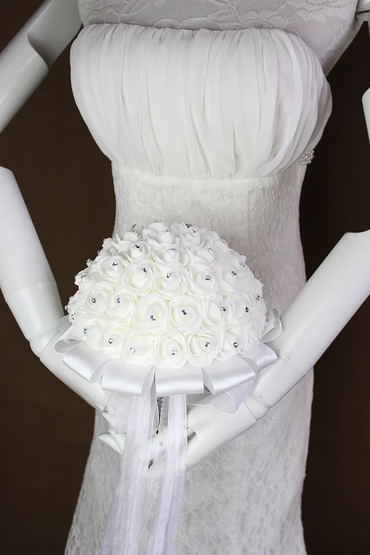 2016 NY CRYSTAL Vit Brudbröllop Buketter Pärlor Brudhållande Blommor Handgjorda Konstgjorda Blommor Rose Bride Bridesmaid 19 * 19cm