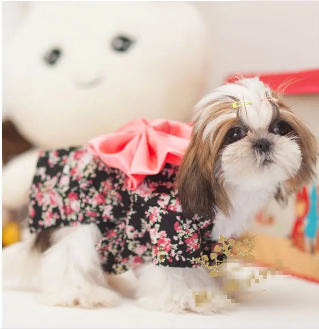 Puppy Dog Pet Hoodie Kleidung japanischen Kimono große Bowknot Blume Hiyoku Hunde Doggy Doggie Katzen mit Kapuze Bekleidung Weihnachtsgeschenk rosa / schwarz K2413
