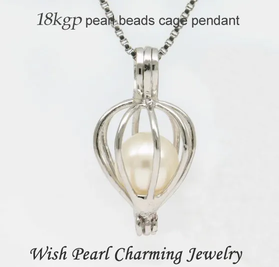 18KGP Heart Drop shape Pearl/ Crystal/ Gem stone Beads Cage Lockets, Love Wish Pendant for DIY Fashion Jewellery Charms