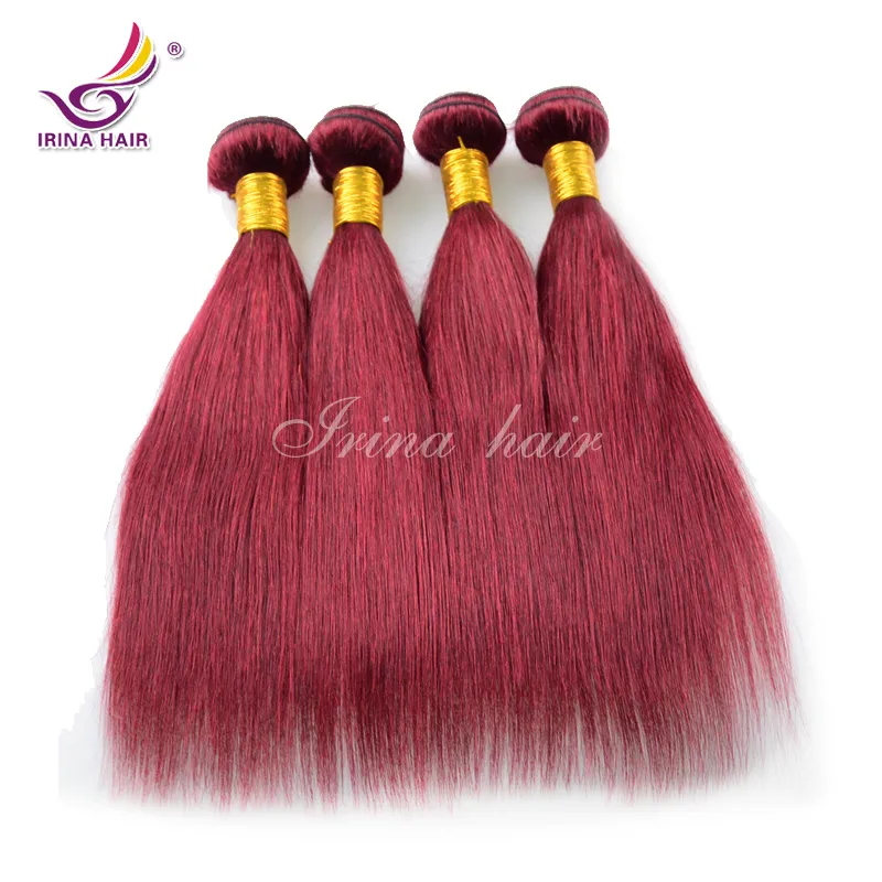 Brazylijska Dziewiczy Włosy Prosto 99J J Burgundii Kolor 4 SZTUK Peruwiański Włosy Splot 8 '' - 30 '' 100% Nieprzetworzone Surowe Human Hair Extension Grube Ends