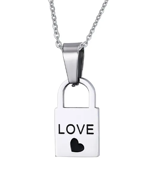 Nyaste mode romantiska ett par par älskare gåvor lås och nyckel hängande halsband rostfritt stål tillsammans kärlek hjärta logo varm