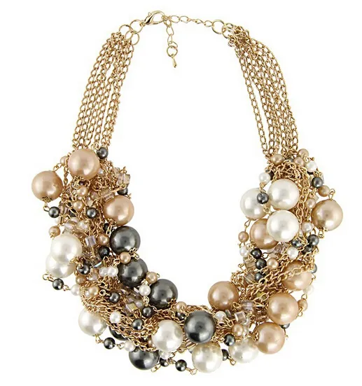 Chokers Fashion Multi Gold Chains Cross Pearl Rhinestones Choker Statement Necklaces Bijouterie For Women Dress CE1832