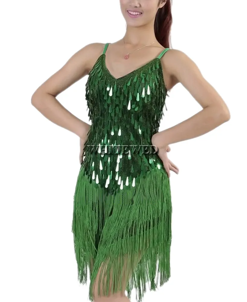 Nappa Paillettes anni '20 1920s Gatsby Girl Ladies Flapper Dance Costume femminile Great Gatsby Party Water Drop Mesh V Neck Vintage