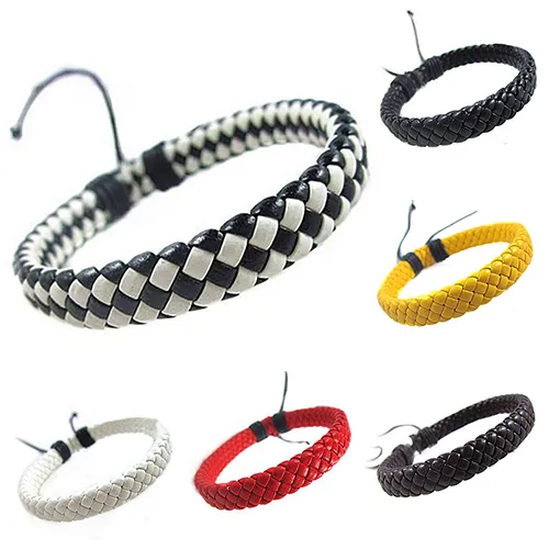 Vente en gros-Hot Vente Hommes Femmes Wrap Tressé Faux Cuir Bracelet Cadeau Manchette Bracelet Bracelet 6XO9 7EK6