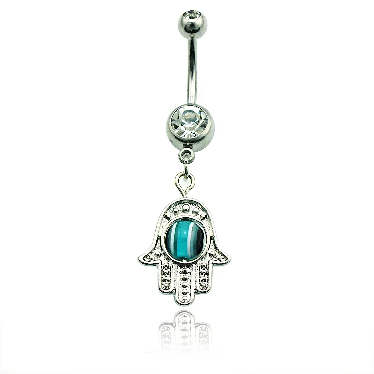 Brand New Fashion Belly Button Ringar 316L Rostfritt Stål Dangle Retro Hand Navel Body Piercing Smycken