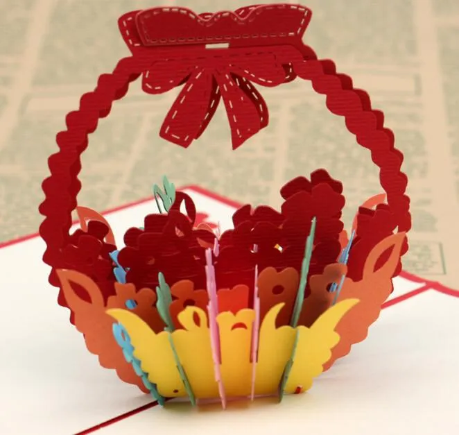 10 adet Sepet Çiçek El Yapımı Kirigami Origami 3D Pop UP Tebrik Kartları Davetiye Kartpostal Doğum Günü Düğün Parti Hediye Için