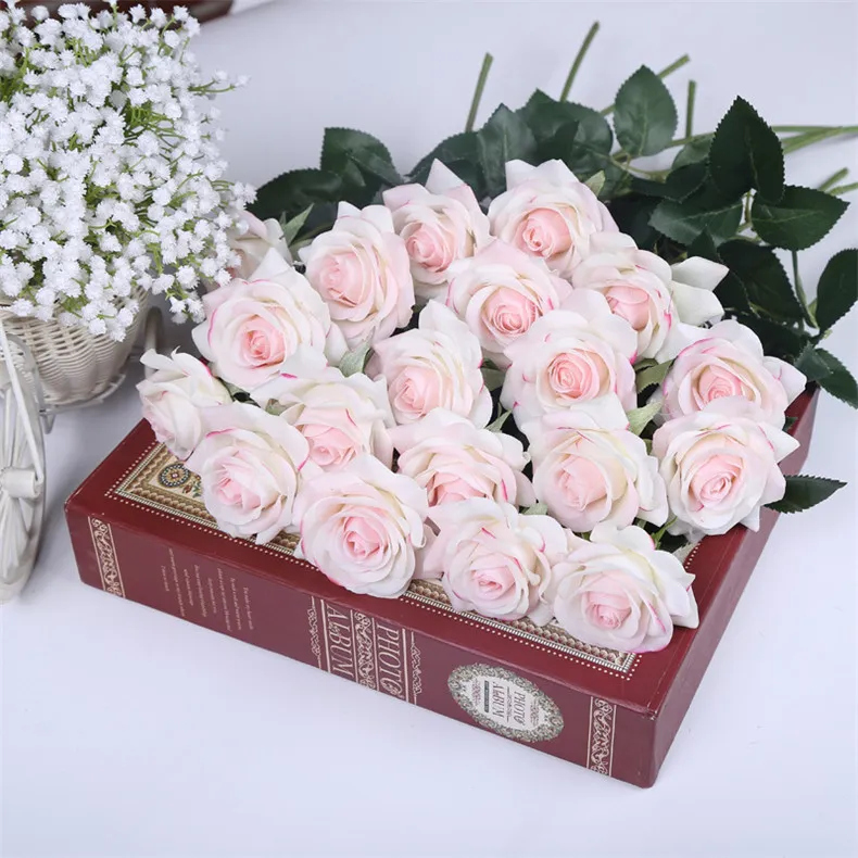 12 stks Mary Rose Flowers kunstbloemen zijden bloemen echt touch roze bruiloft muur bruiloft boeket home decoratie feest accessoire flores