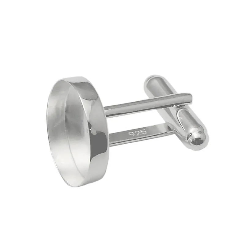 Beadsnice 925 Sterling Silver Cufflink Blanks قاعدة أزرار كفائحة فرنسية مع كابوشون مستدير 16 مم.