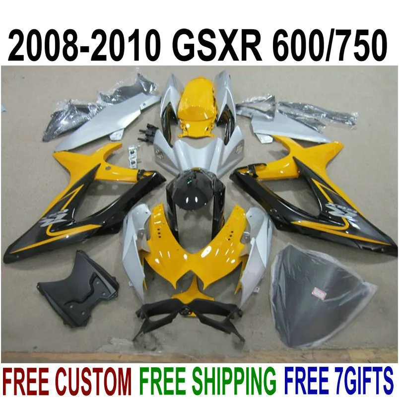 Nya eftermarknadsdelar till SUZUKI GSX-R750 GSX-R600 2008 2009 2010 gul svart kåpa K8 K9 GSXR600/750 08-10 kåpa kit KS68