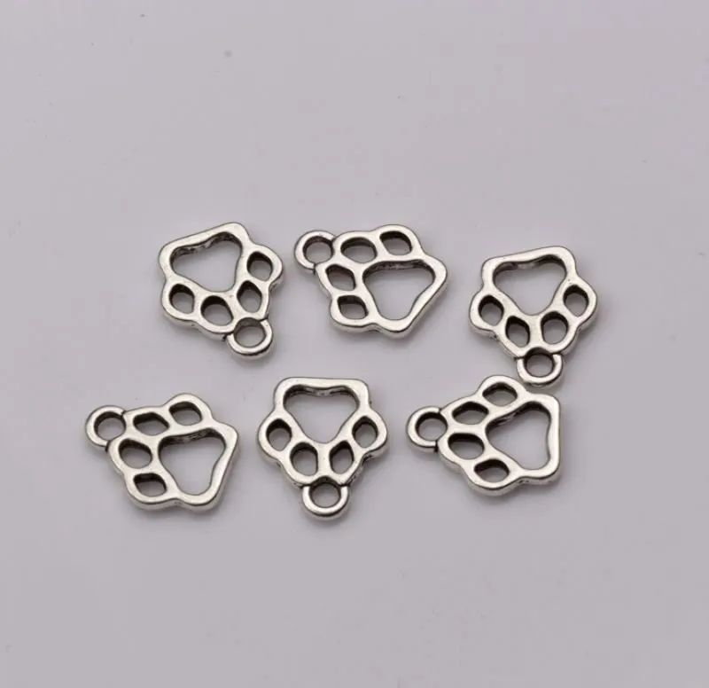 Alloy Hollow Dog Paw Charm Pendant For Jewelry Making Bracelet Necklace DIY Accessories 11x13mm Antique Silver