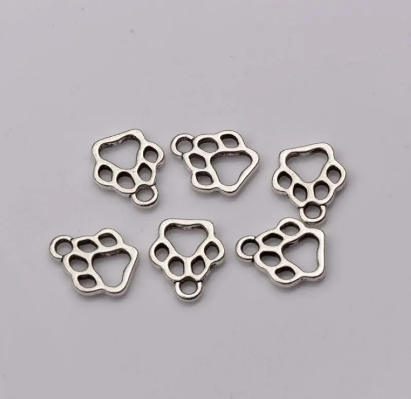 500st -legering Hollow Dog Paw Charm Pendant för smycken som tillverkar armband halsband DIY -tillbehör 11x13mm antik silver