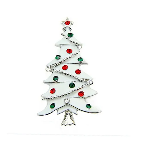 Groothandel witte emaille kerstboom gift broche met veelkleurige strass-kristallen